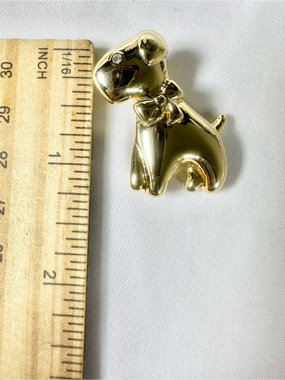 Vintage Gold-Plated Dog Brooch Pin with Bow - Designer Style - Picture 3 of 3